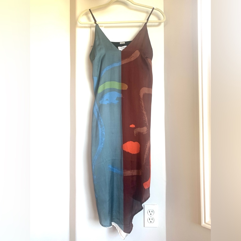 Carmen Marc Valvo Asymmetrical Dress Size 2 Women Face Print Slip Dress